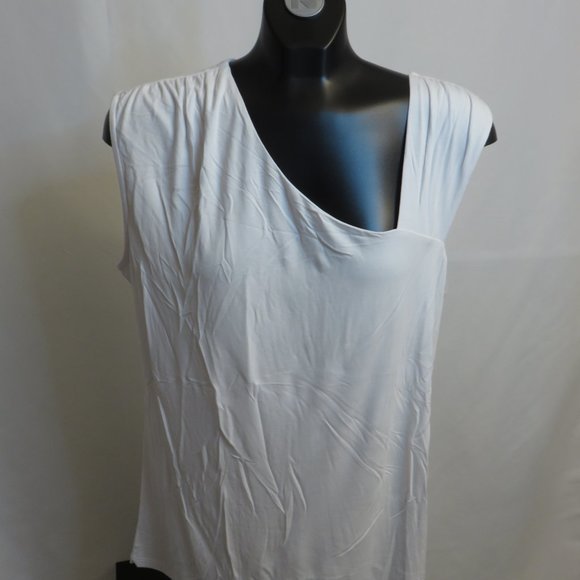 Ricki's:  White Sleeveless Top with Slant - Picture 2 of 4